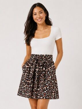 Who What Wear Leopard Print Tie Waist Skirt XS Lined Pockets Mini